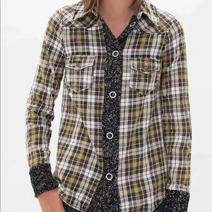 Small BKE Eased Cotton Western Snap Plaid Shirt